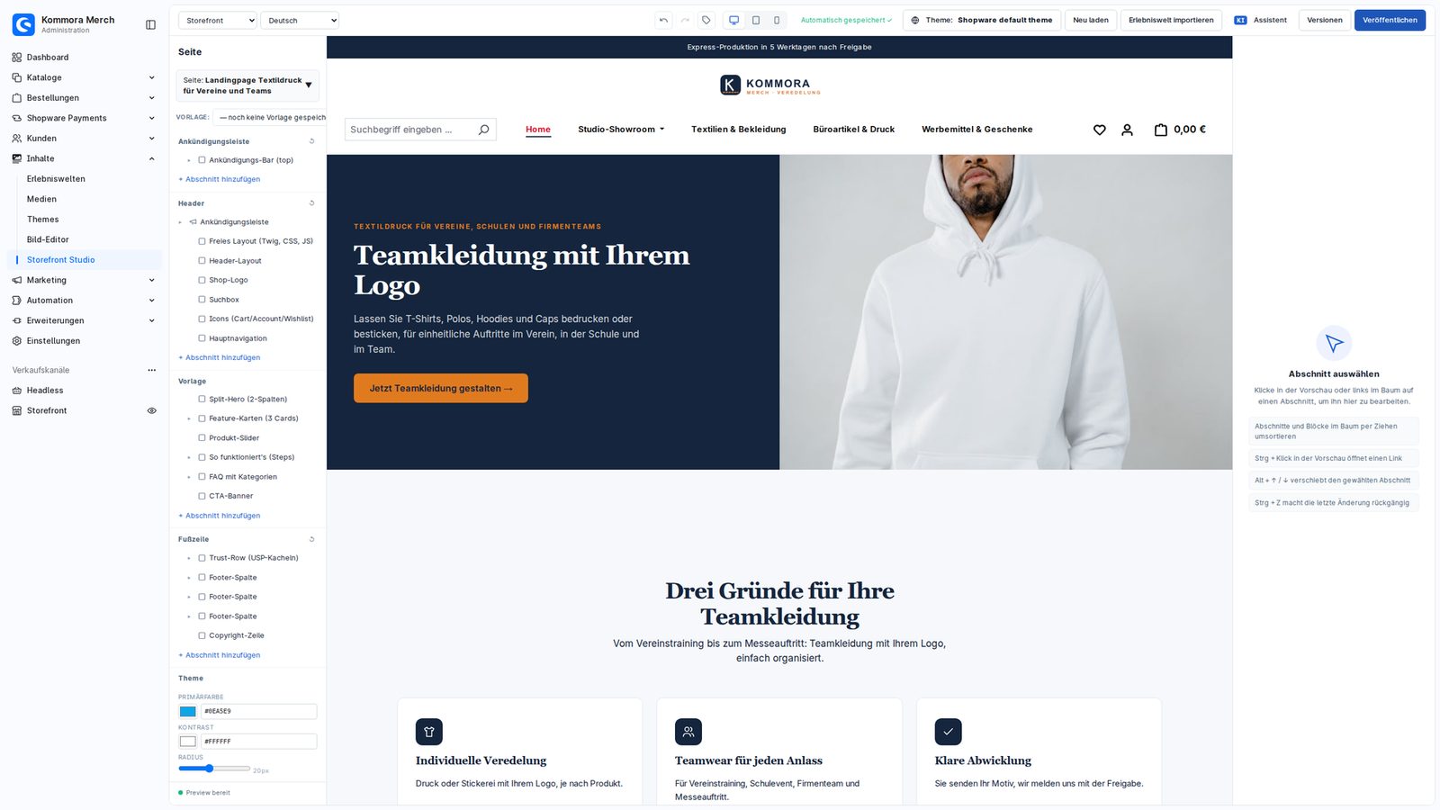 Fertige Landingpage, vom KI-Assistenten angelegt
